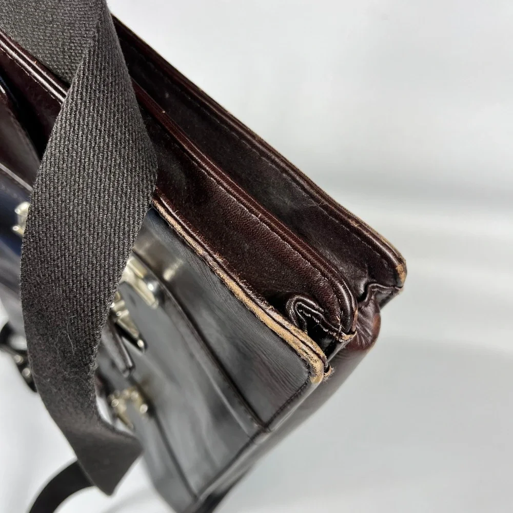 Fossil Mens Dark Brown Leather Messenger Bag Briefcase Laptop Satchel MBG9044